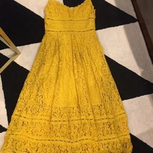 Modcloth mustard yellow lace midi dress M